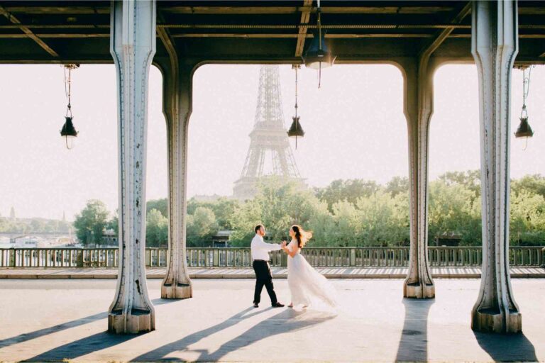 A newlywed couple in Paris