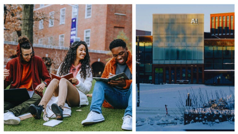Scholarship in Finland: young people studying on campus.