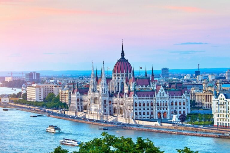 Lakeside view of the city of Budapest.