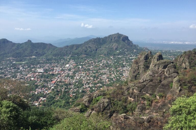 Aerial view of the town of Tepoztlán, Mexico.
