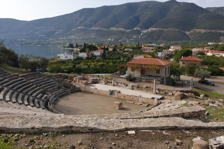 Panorama of Epidaurus theater, Greece and the surrounding town.
