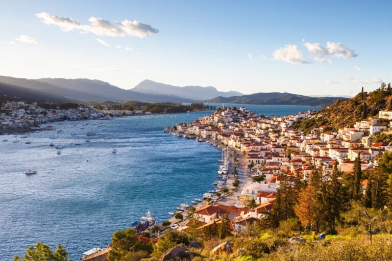 Panoramic view of the island of Poros, Greece.