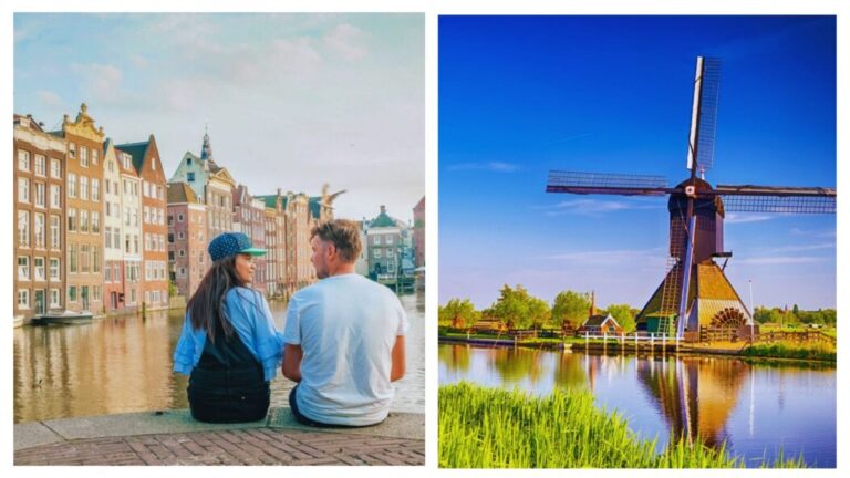 Canals and windmill in the Netherlands. 