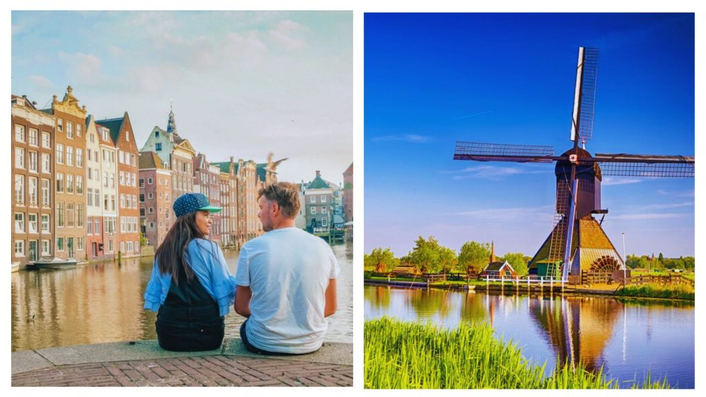 Canals and windmill in the Netherlands.