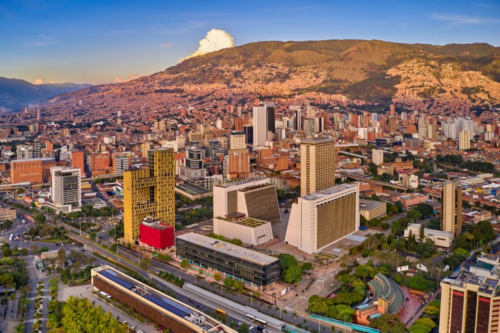 Aerial view of the city of Medellin.