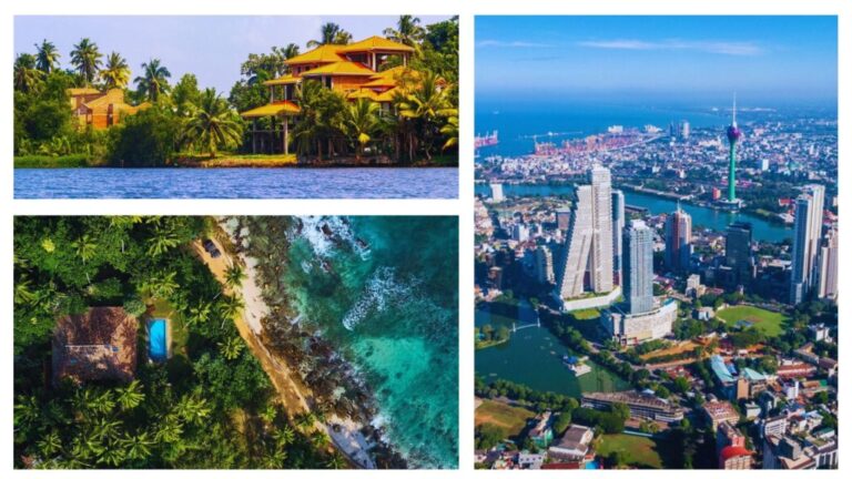 Beaches and modern skyscraper in Sri Lanka