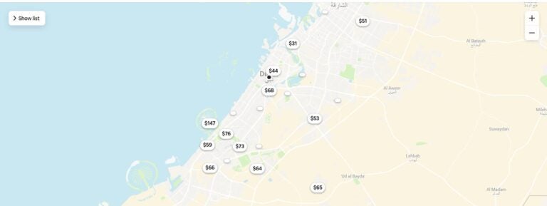 Airbnb pricing map in Dubai