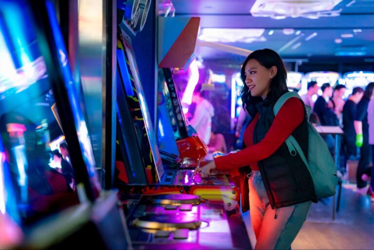 girl playing arcade games