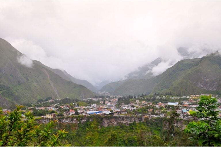 An aerial view of Bańos, one of the best things to do in South America for adrenaline junkies
