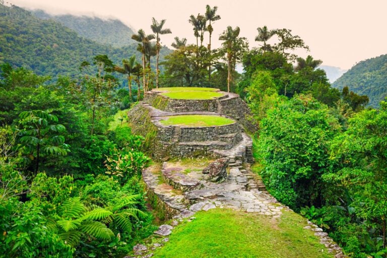 Aerial shot of The Lost City, Colombia.