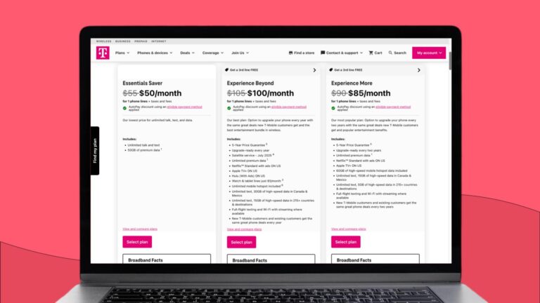 T-Mobile USA monthly plans page