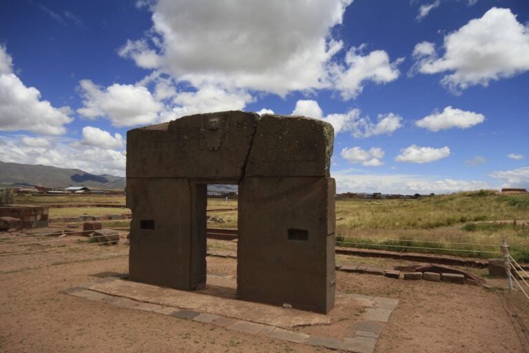 The ruins of Tiwanaku, Bolivia and surrounding fields.