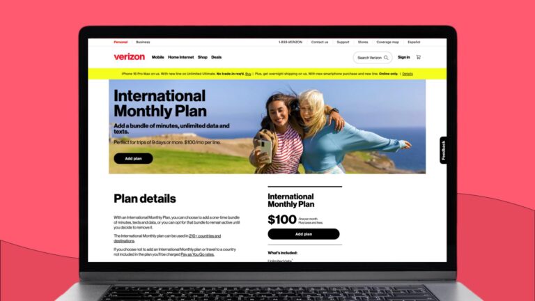Verizon International Monthly plan page