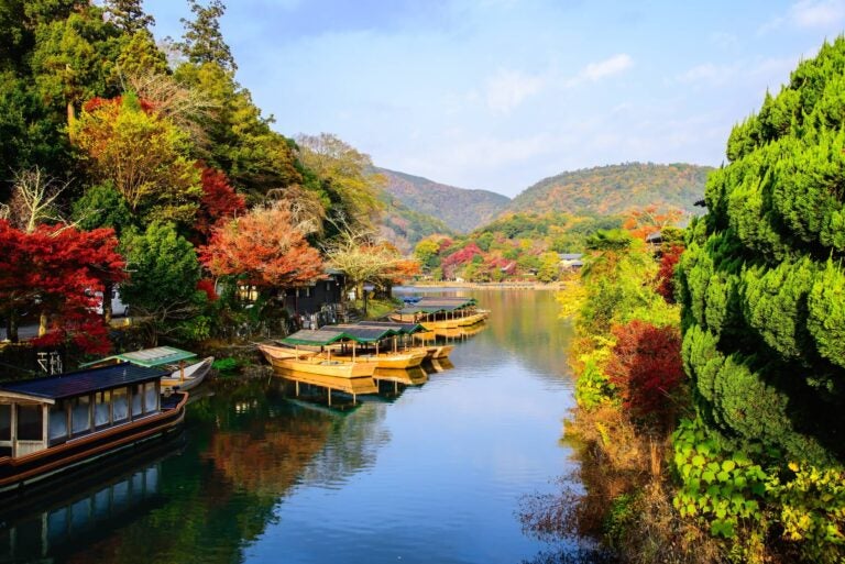 Katsura river flowing through the Arashiyama nature