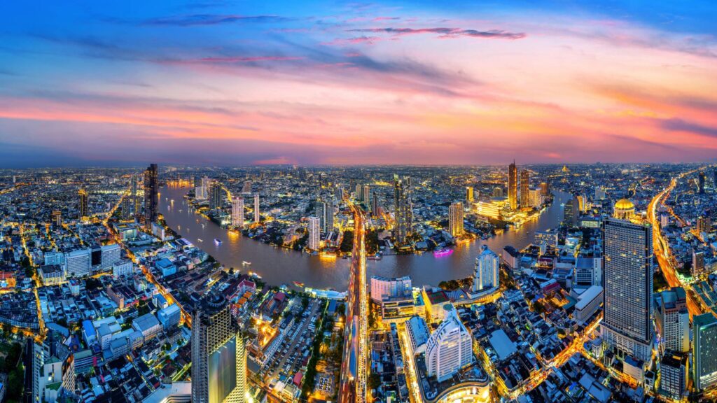 Aerial view of Bangkokg at sunset