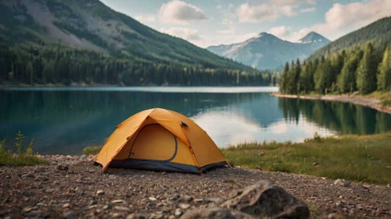Camping tent in the nature with mountains in the background
