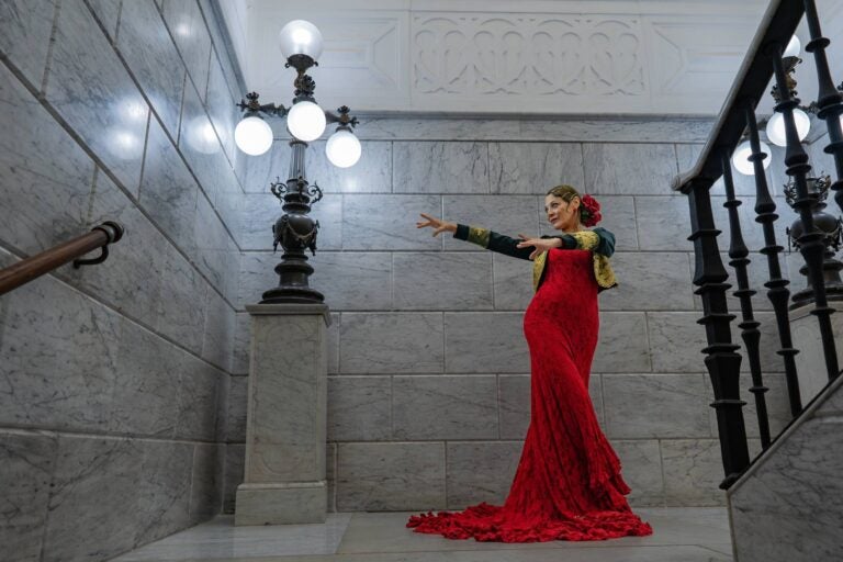 Woman dancing inside the Flamenco Museum in Seville