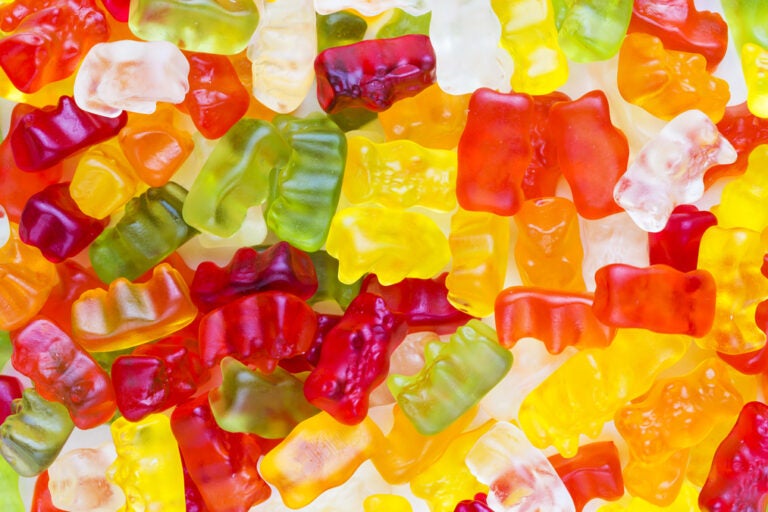 green, red, and yellow gummy bears