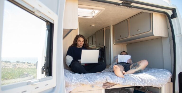 Family in an RV using their mobile hotspot