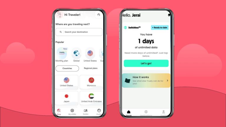 Home screen of the Holafly (left) and Truely (right) apps