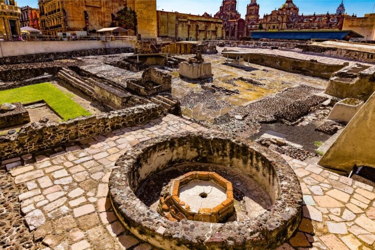 Remains of the ancient city of Tenochtitlan, now present-day Mexico City.