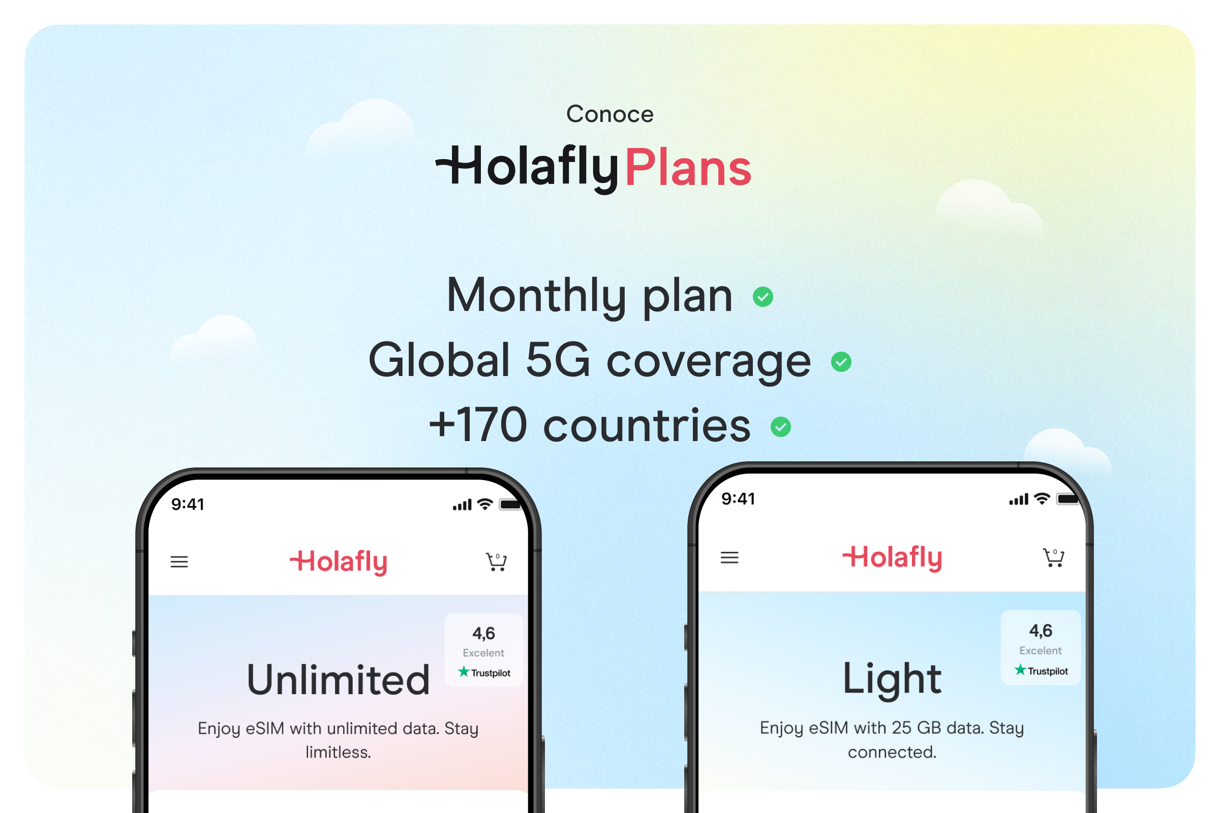 Holafly Plans is a monthly plan, global 5G coverage.