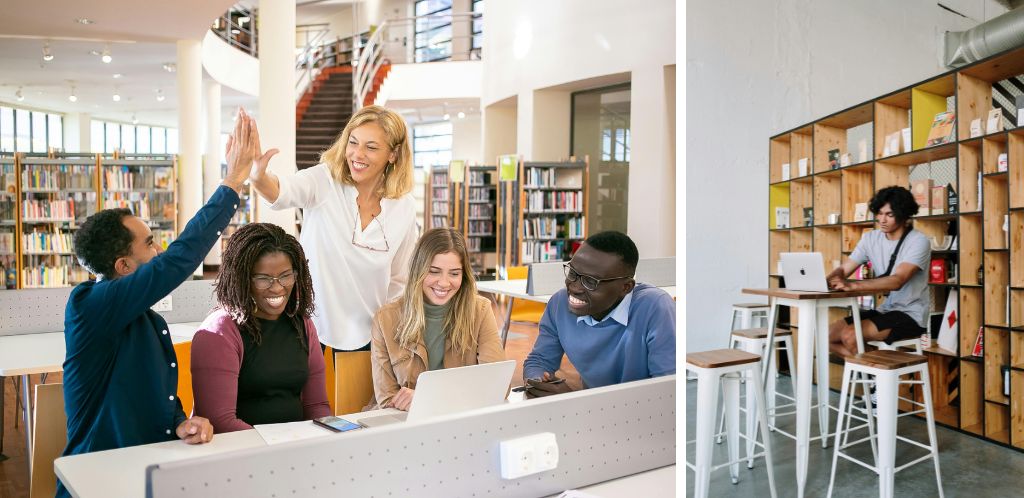 students in library