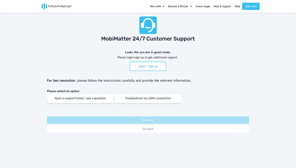 mobimatter customer and troubleshooting support page