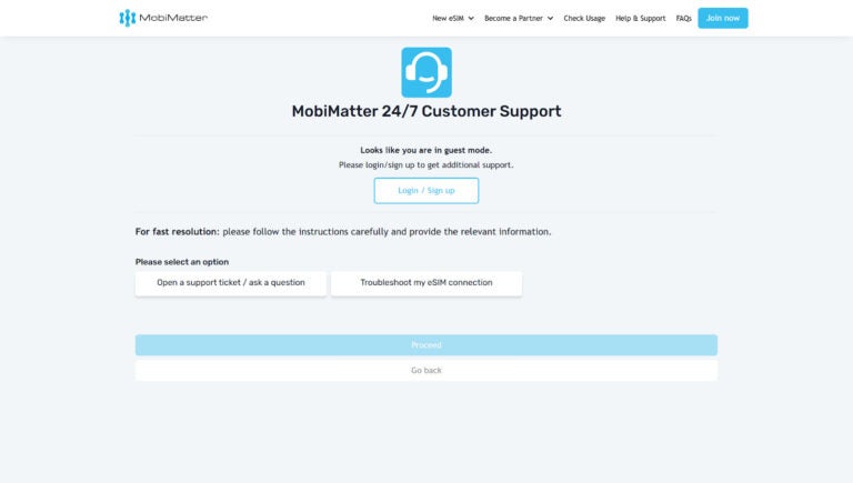 mobimatter customer and troubleshooting support page