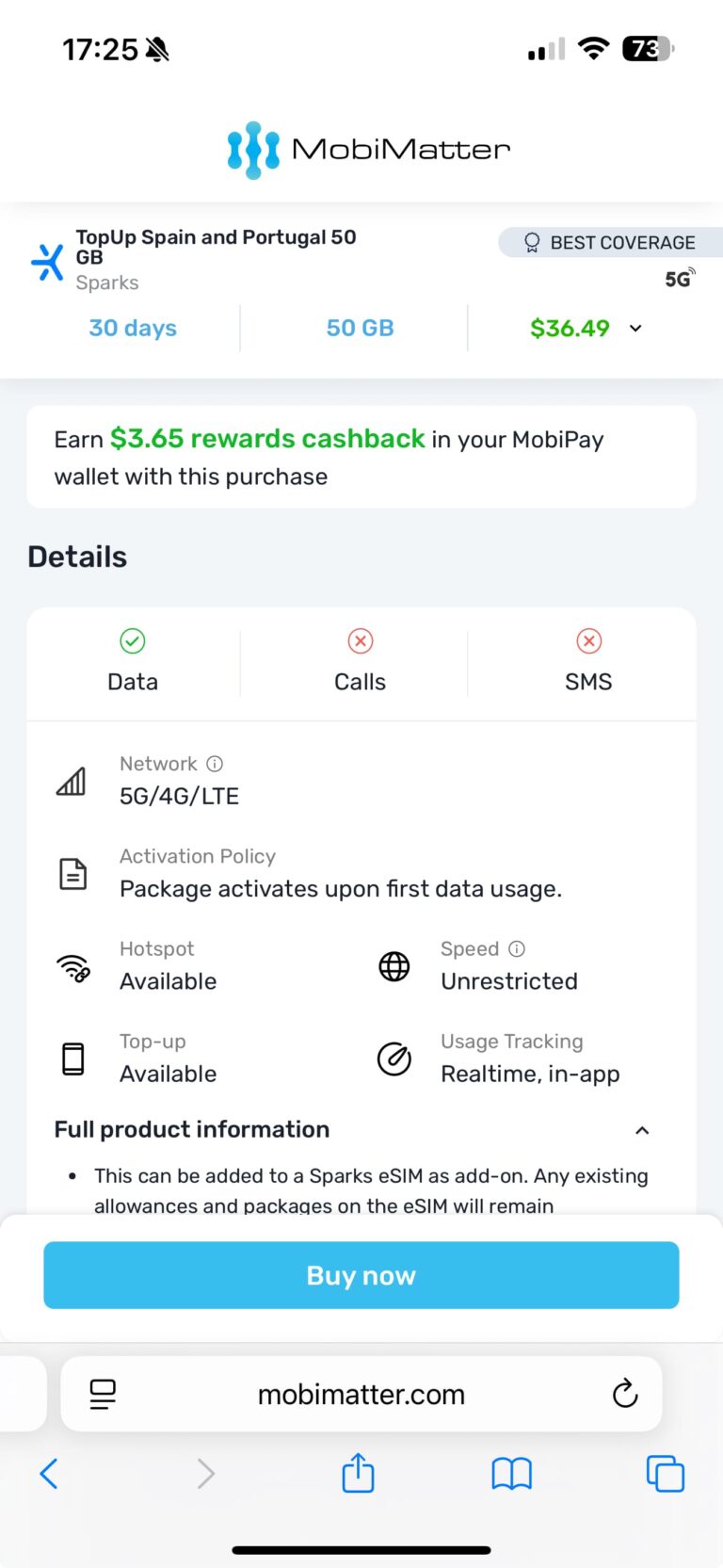 mobile mobimatter top up page