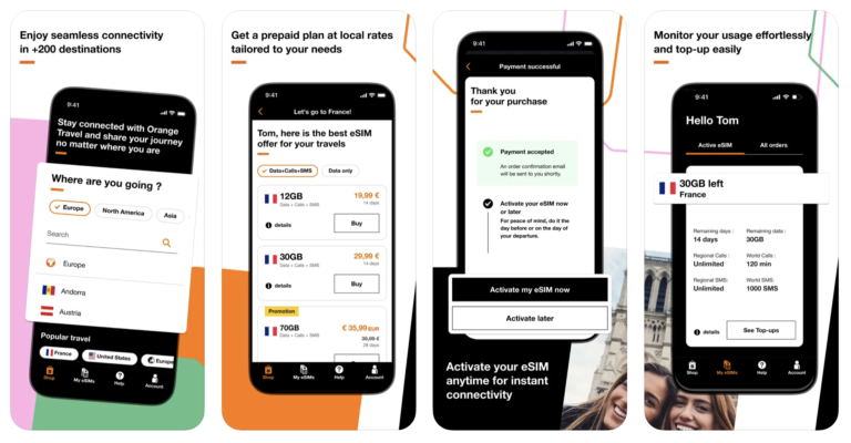 Orange travel app screenshot