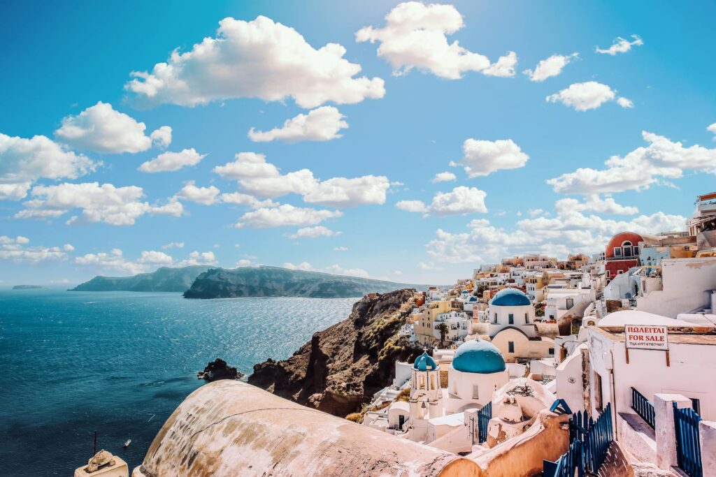 santorini traditional buildings during a sunny day