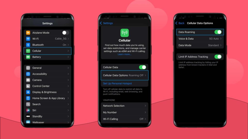 Three steps to turn on data roaming on iPhone