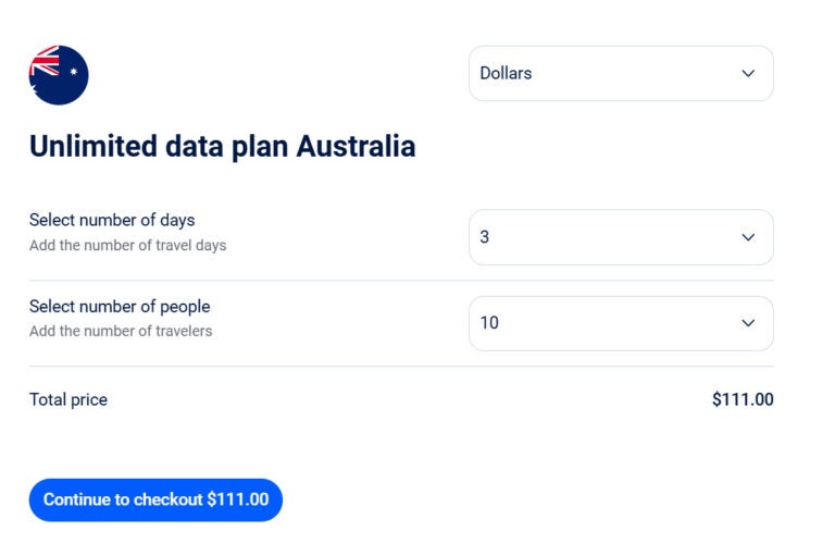 eSIMFLAG product page for Australia