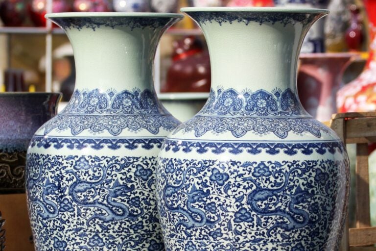 Hand-painted blue and white vases. 