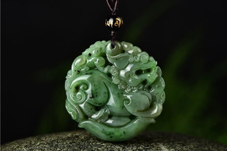 Close-up of a jade pendant. 