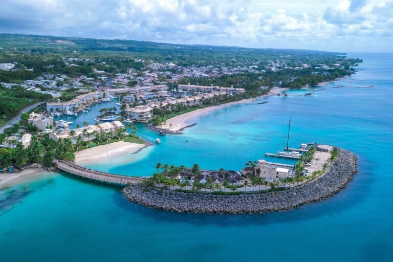 Aerial view of the island of Bridgetown in Barbados.