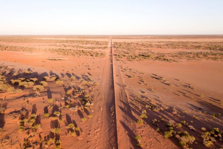 Aerial view of the Dingo Fence in outback Australia.