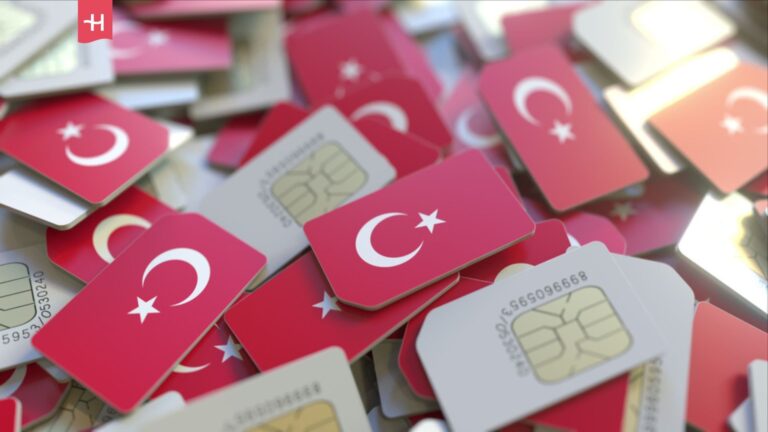 A pile of SIM cards among Turkey flags