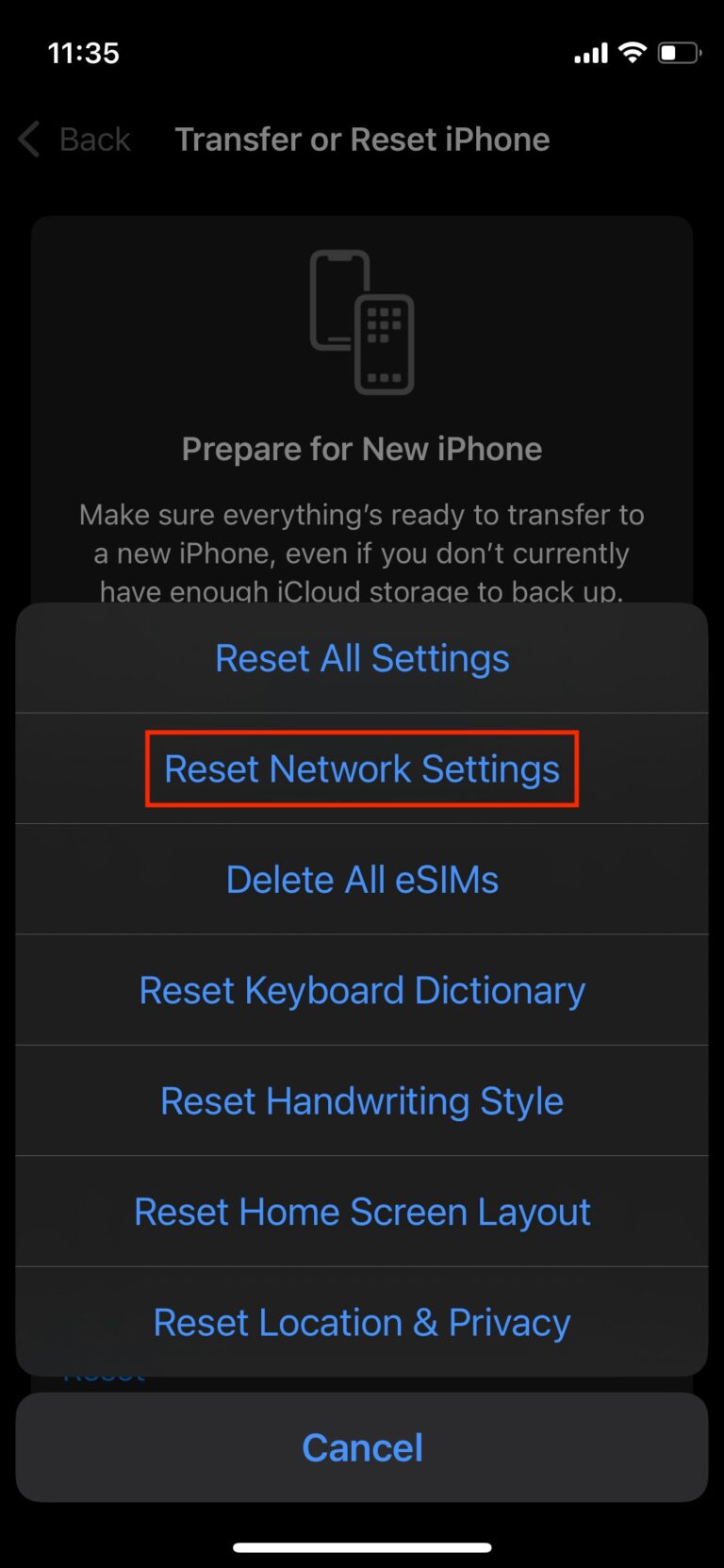 Steps to rest network settings on iPhone