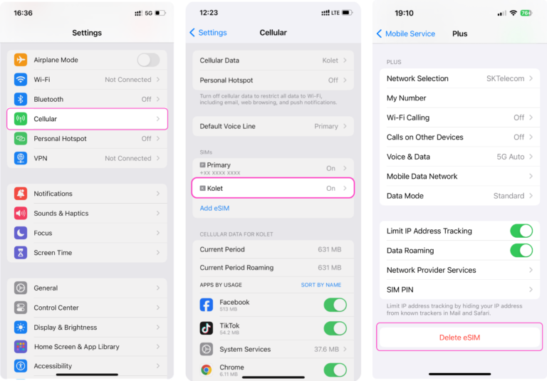 Delete a Kolet eSIM on iOS