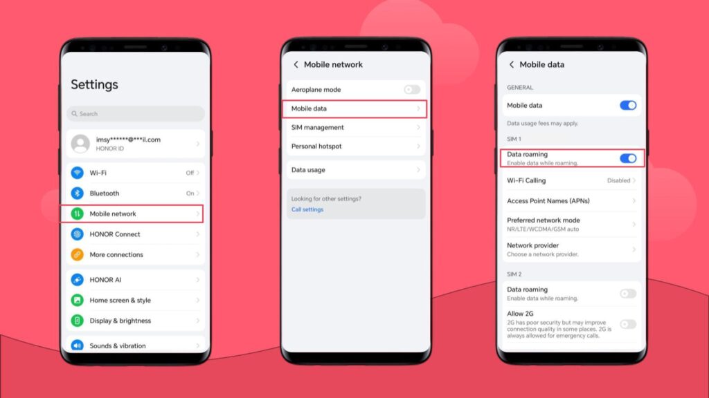 How to turn on data roaming on Android