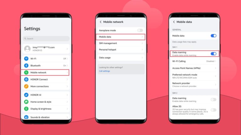 Turn on roaming for Android