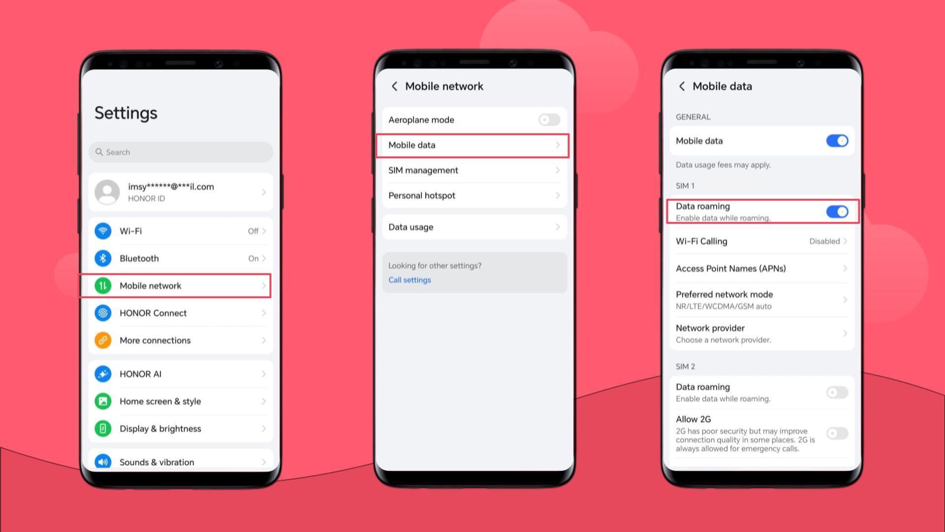 Turn on roaming for Android