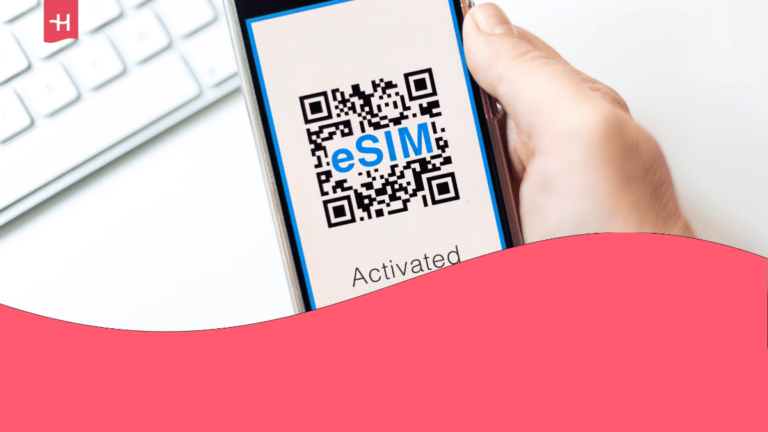 Picture of a smartphone with the text "eSIM activated" as featured image for an article about the Huawei eSIM