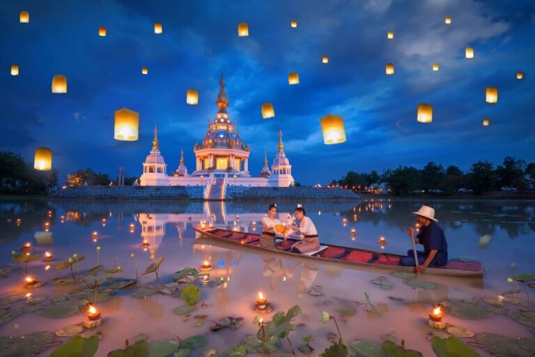 Enjoying lantern festival on a boat