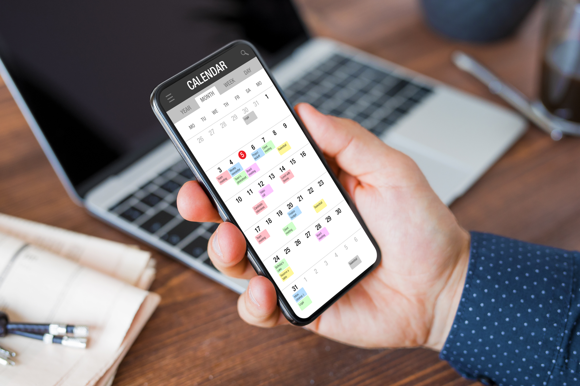 Calendar app on a mobile phone