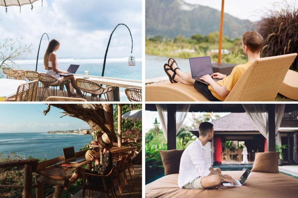 Digital nomads working remotely in Bali.