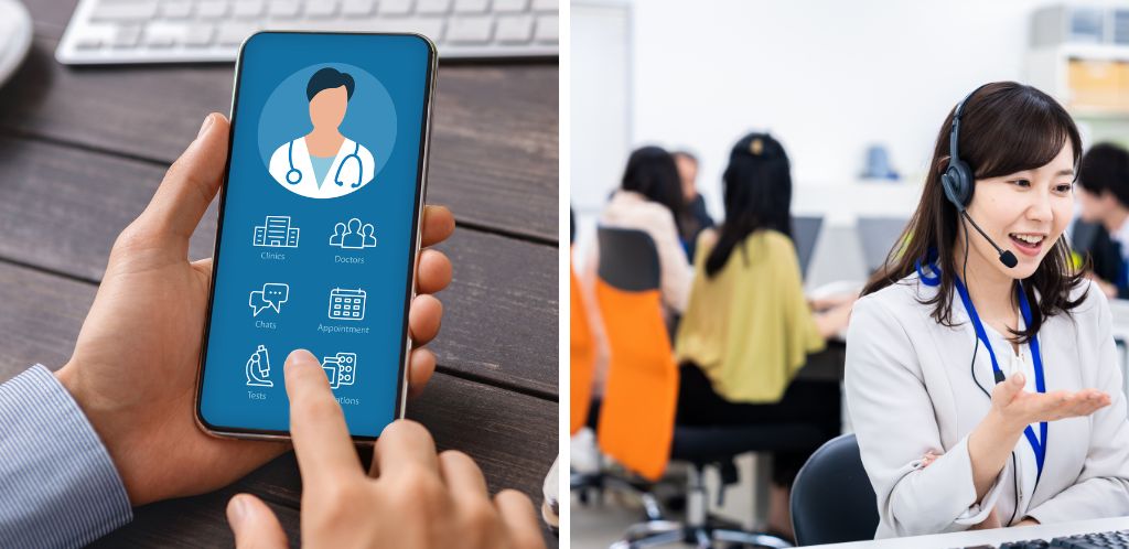 El Corte Inglés Seguros operator assisting travelers and a medical care app