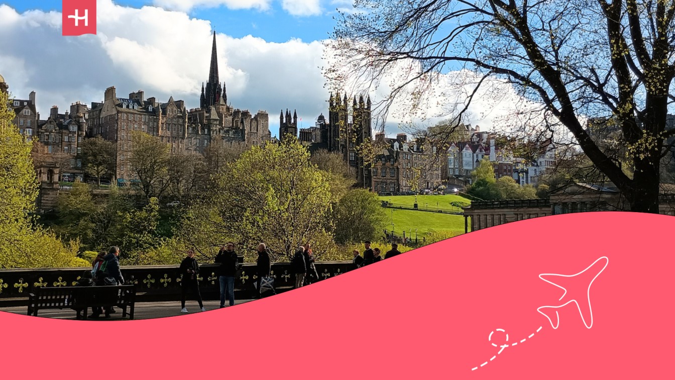 Edinburgh Old Town seen from a park.